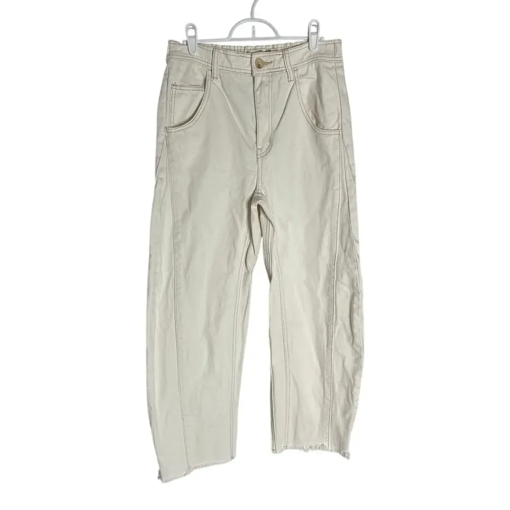 Free People We The Free Extreme Barrel Jeans Cream Off White Wide Leg Cotton
